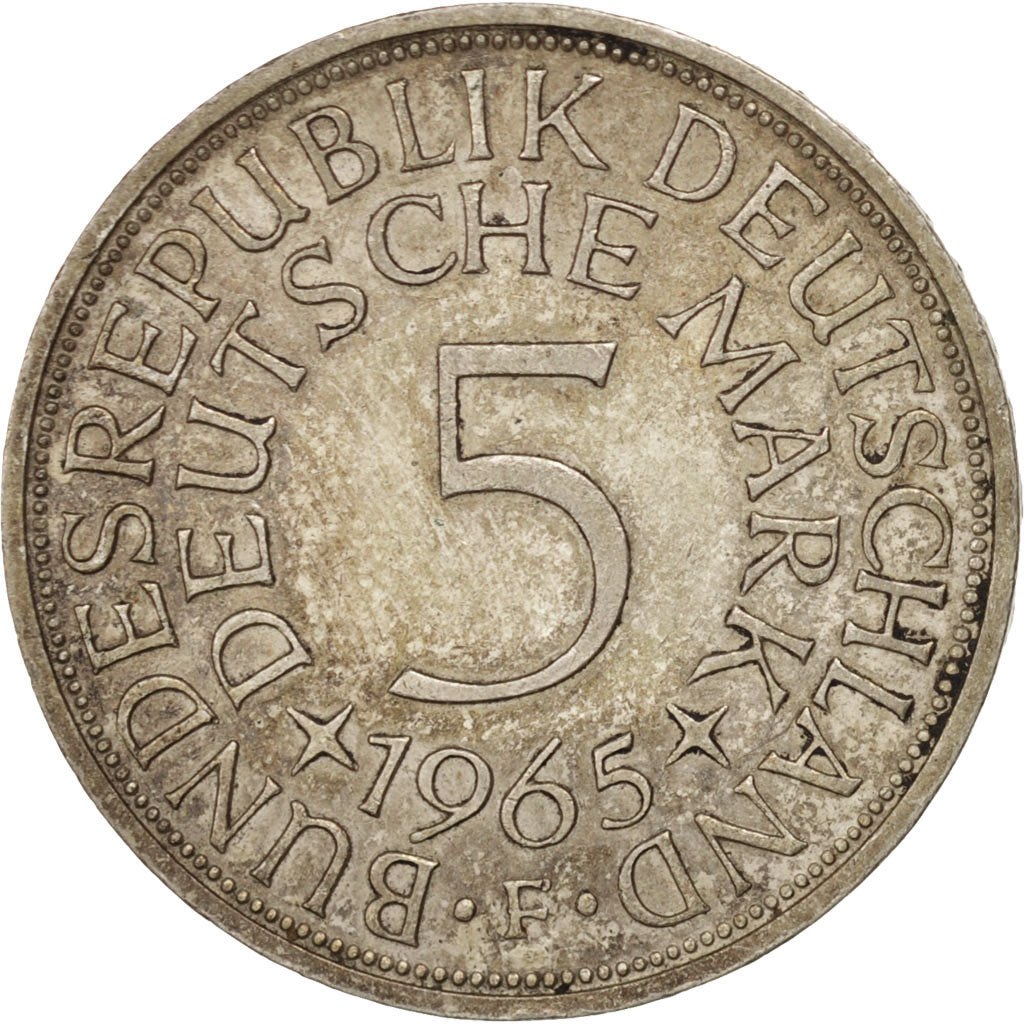 GERMANY - FEDERAL REPUBLIC, 5 Mark, 1965, Stuttgart, Silver, KM:112.1