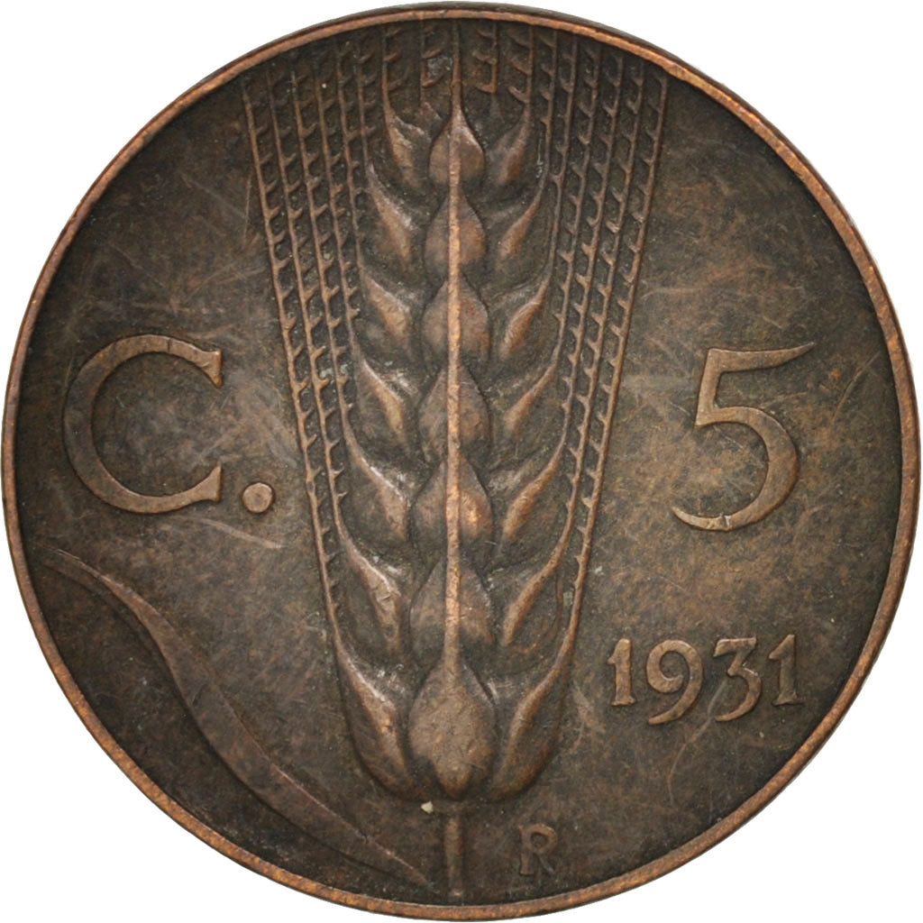 Coin, Italy, Vittorio Emanuele III, 5 Centesimi, 1931, Rome, EF(40-45), Bronze