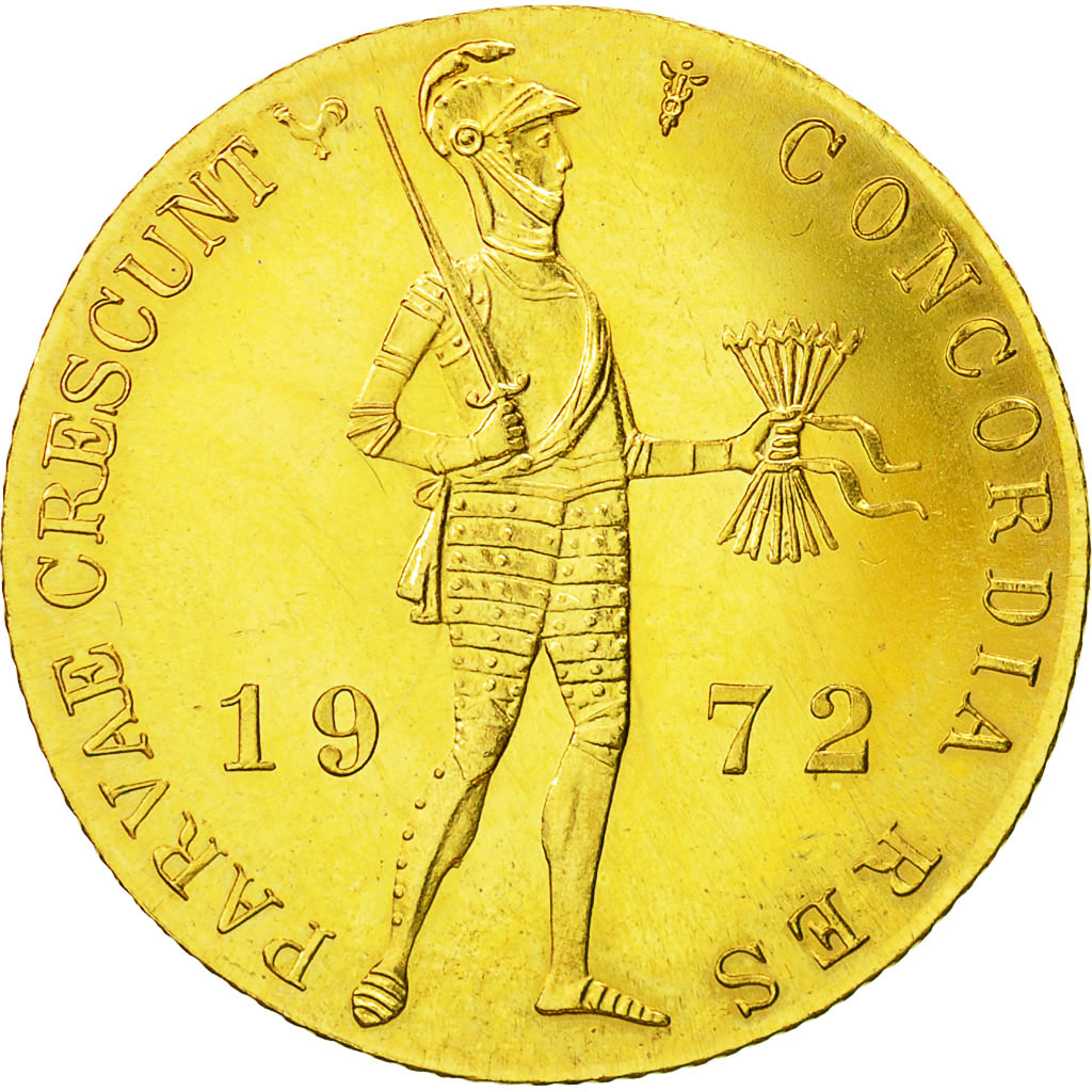 Coin, Netherlands, Beatrix, Ducat, 1972, St. Petersburg, MS(60-62), Gold