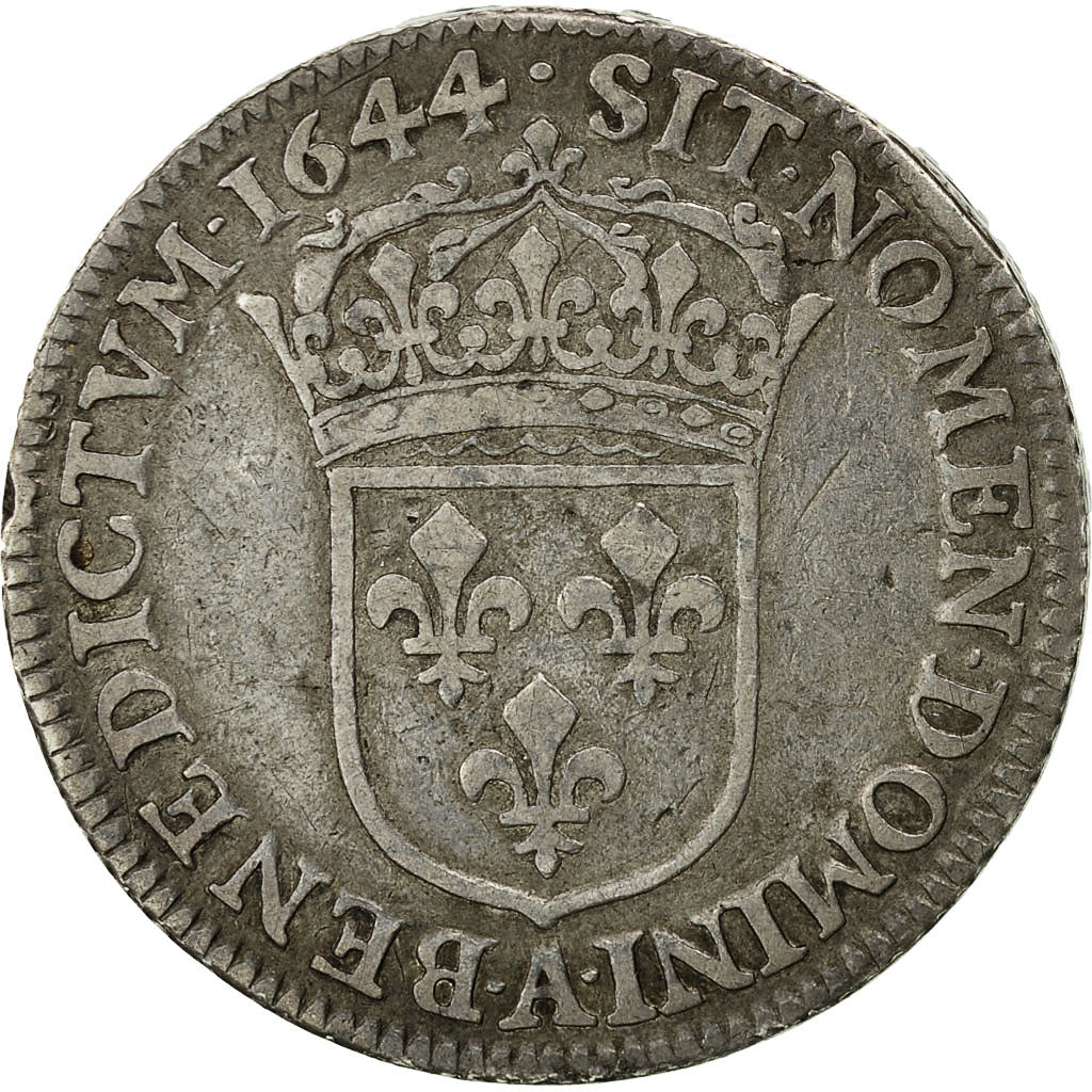 Coin, France, Louis XIV, 1/4 Ecu, 1644, Paris, VF(30-35), Silver, KM:P61