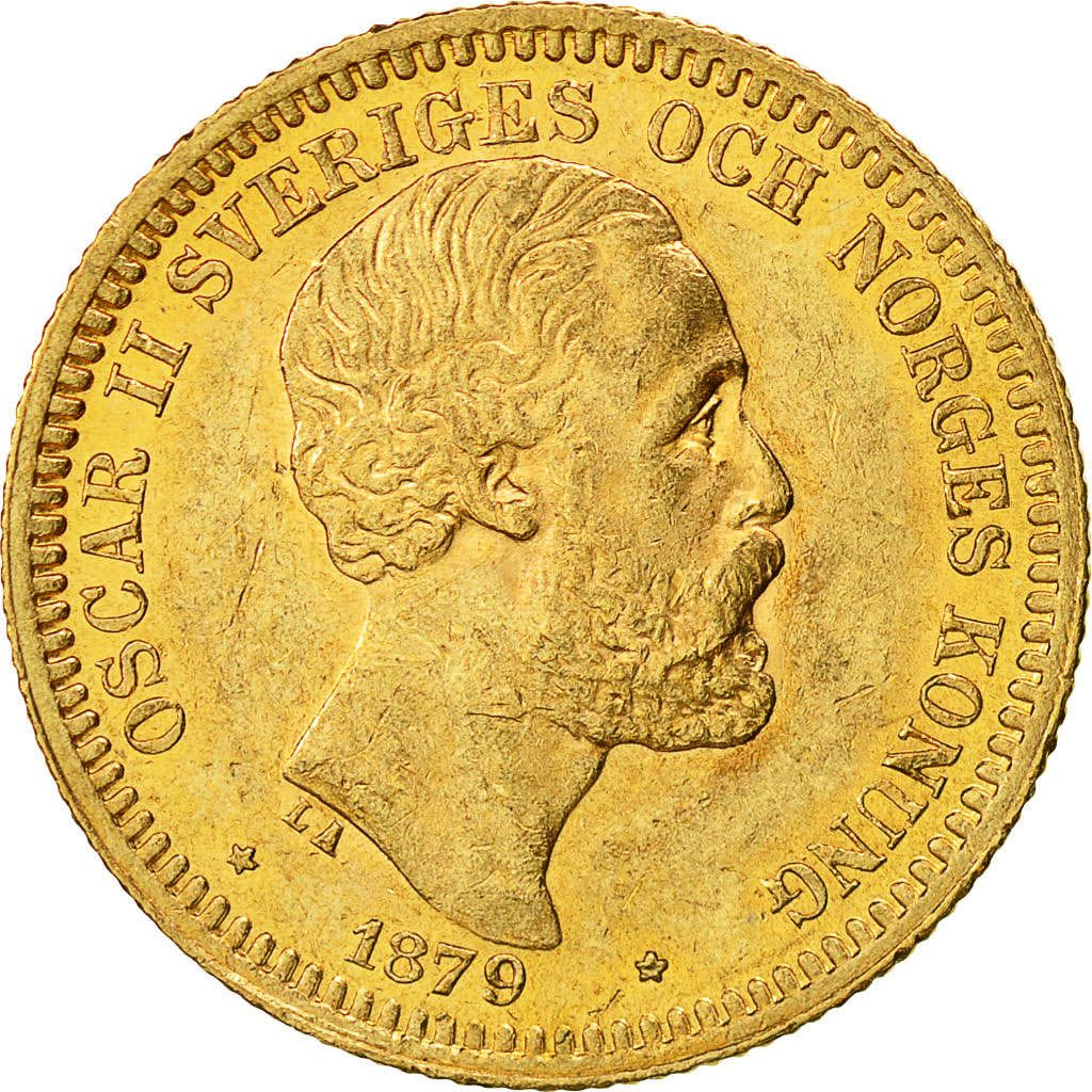 Coin, Sweden, Oscar II, 20 Kronor, 1879, AU(55-58), Gold, KM:748