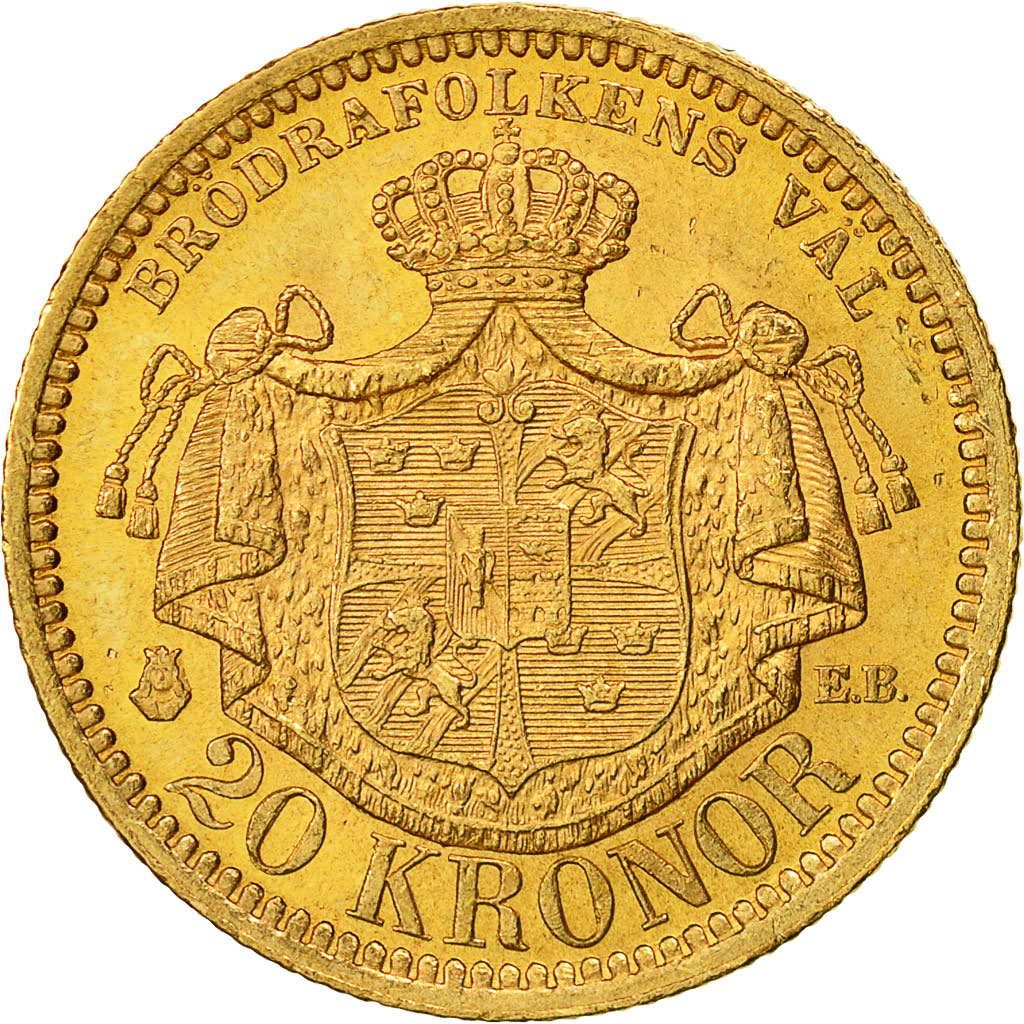 Coin, Sweden, Oscar II, 20 Kronor, 1879, AU(55-58), Gold, KM:748