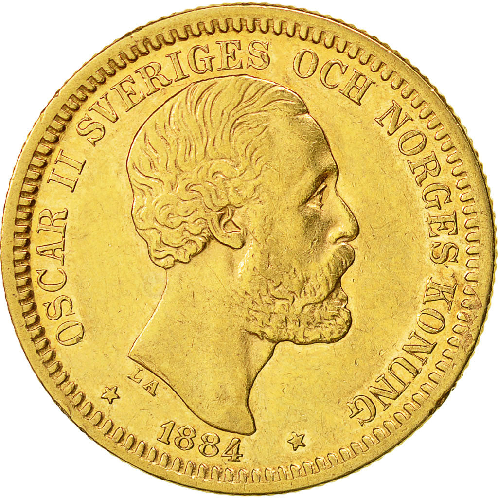 Coin, Sweden, Oscar II, 20 Kronor, 1884, AU(55-58), Gold, KM:748