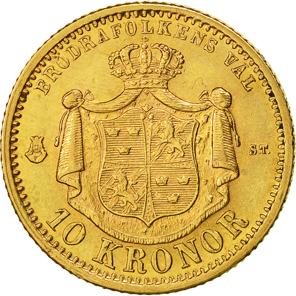 Coin, Sweden, Oscar II, 10 Kronor, 1873, AU(50-53), Gold, KM:732