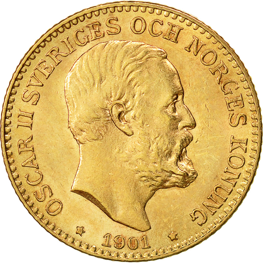 Moneta, Svezia, Oscar II, 10 Kronor, 1901, SPL-, Oro, KM:767