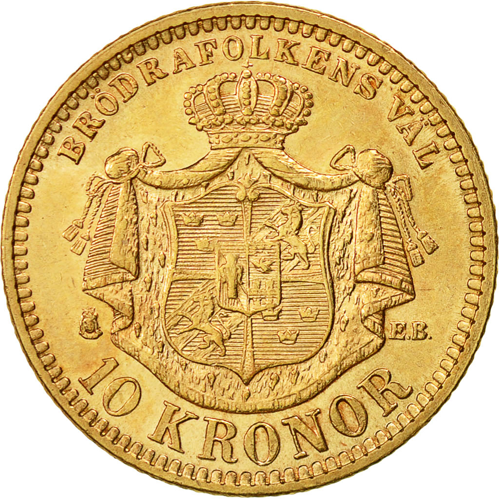 Moneta, Svezia, Oscar II, 10 Kronor, 1901, SPL-, Oro, KM:767