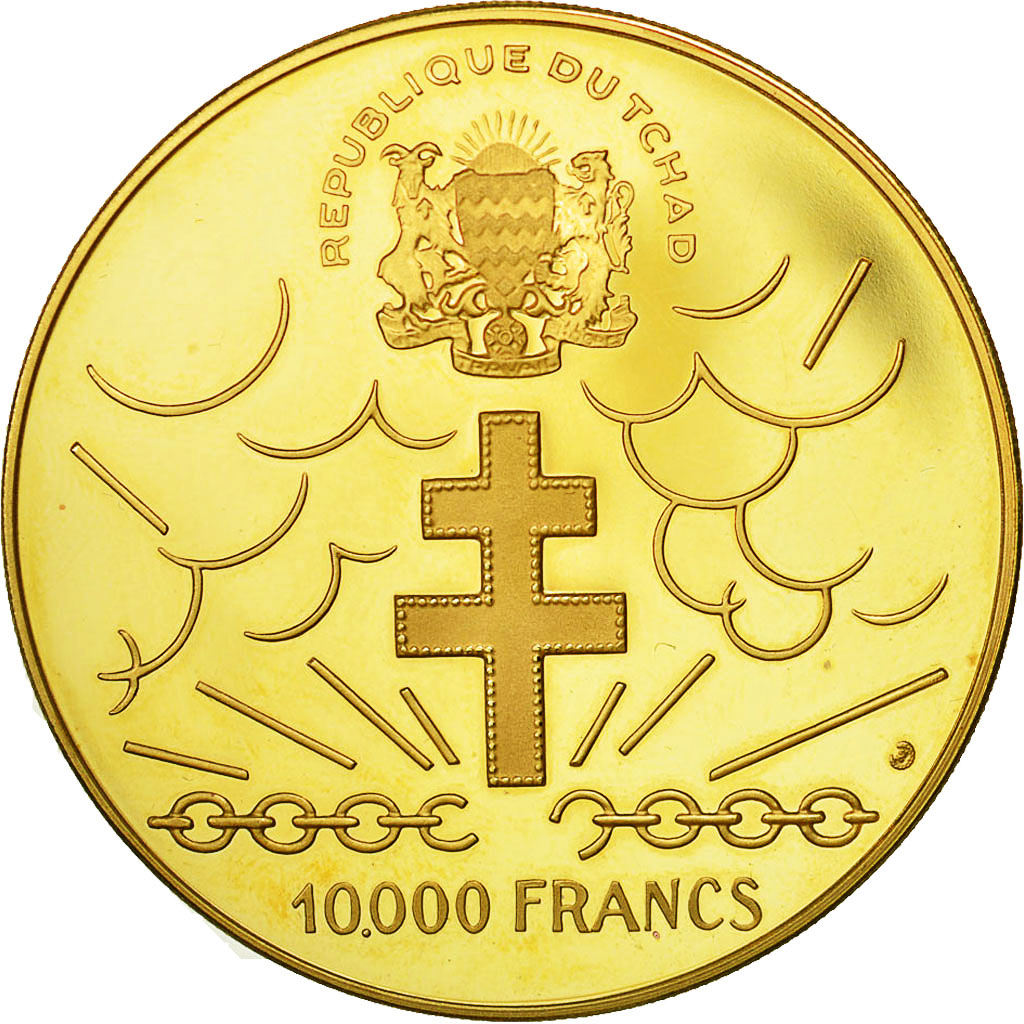Coin, Chad, De Gaulle, 10000 Francs, Undated (1970), MS(63), Gold, KM:11
