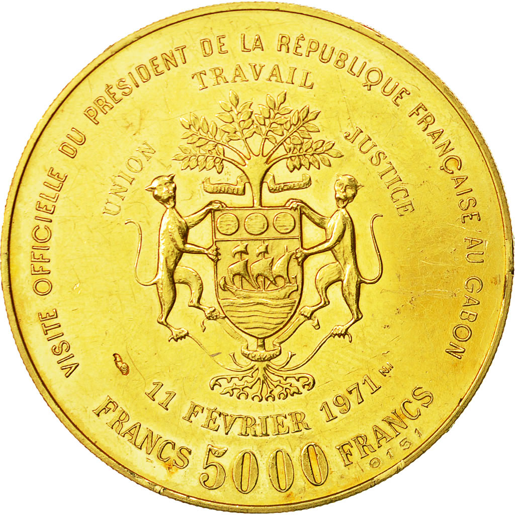 Coin, Gabon, Georges Pompidou, 5000 Francs, 1971, EF(40-45), Gold, KM:11