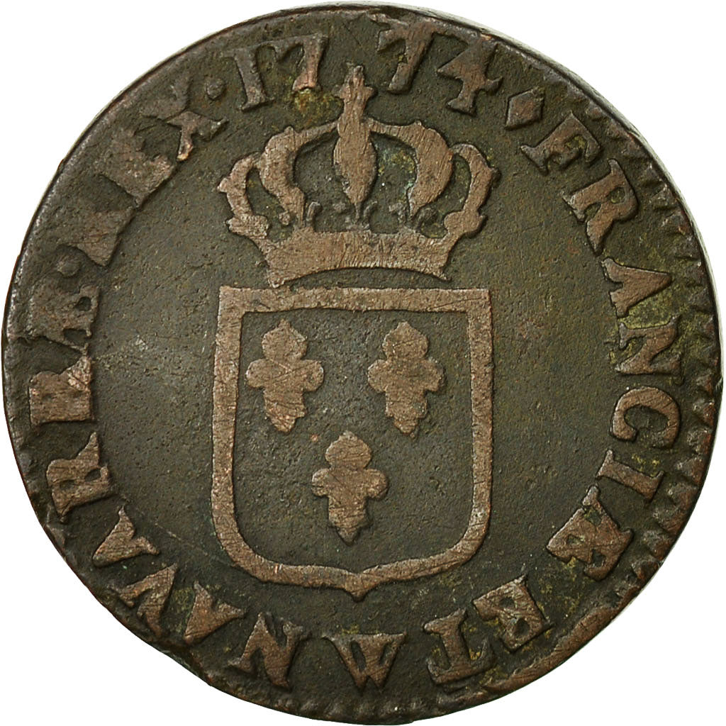 Moneta, Francia, Louis XV, Sol à la vieille tête, Sol, 1774, Lille, MB, Rame