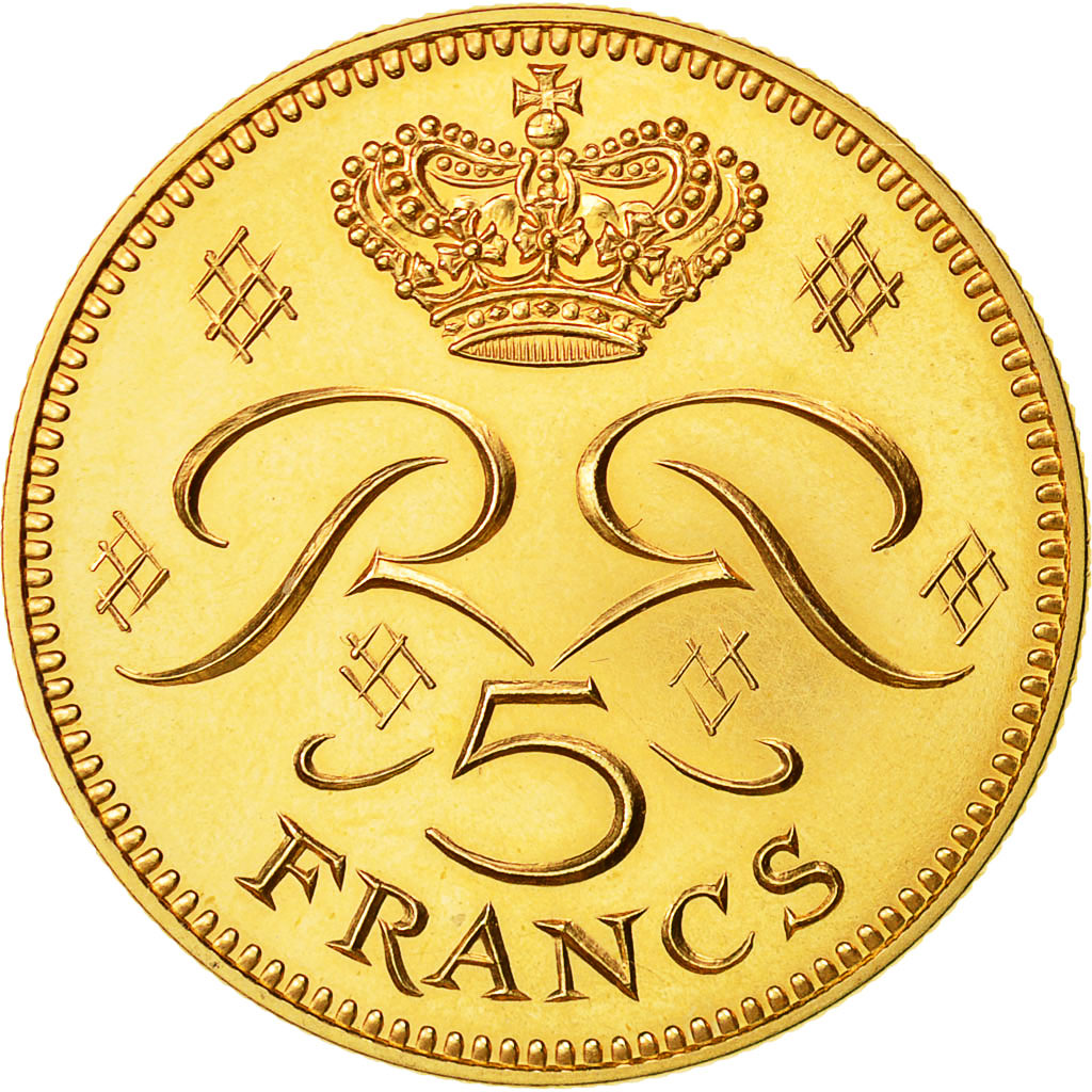 Coin, Monaco, 5 Francs, 1971, MS(65-70), Gold, KM:E60, Gadoury:MC 153