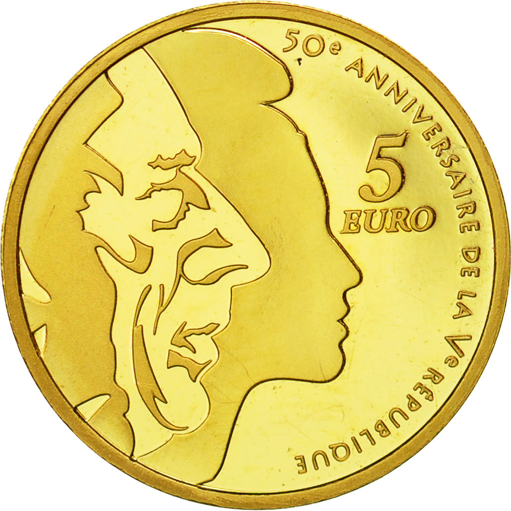 France, 5 Euro, 2008, MS(65-70), Gold, Gadoury:EU332, KM:1538