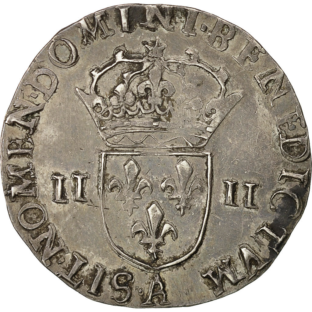 Moneda, Francia, Henri IV, Henri IV, 1/4 Ecu, 1590, Compiègne, MBC, Plata