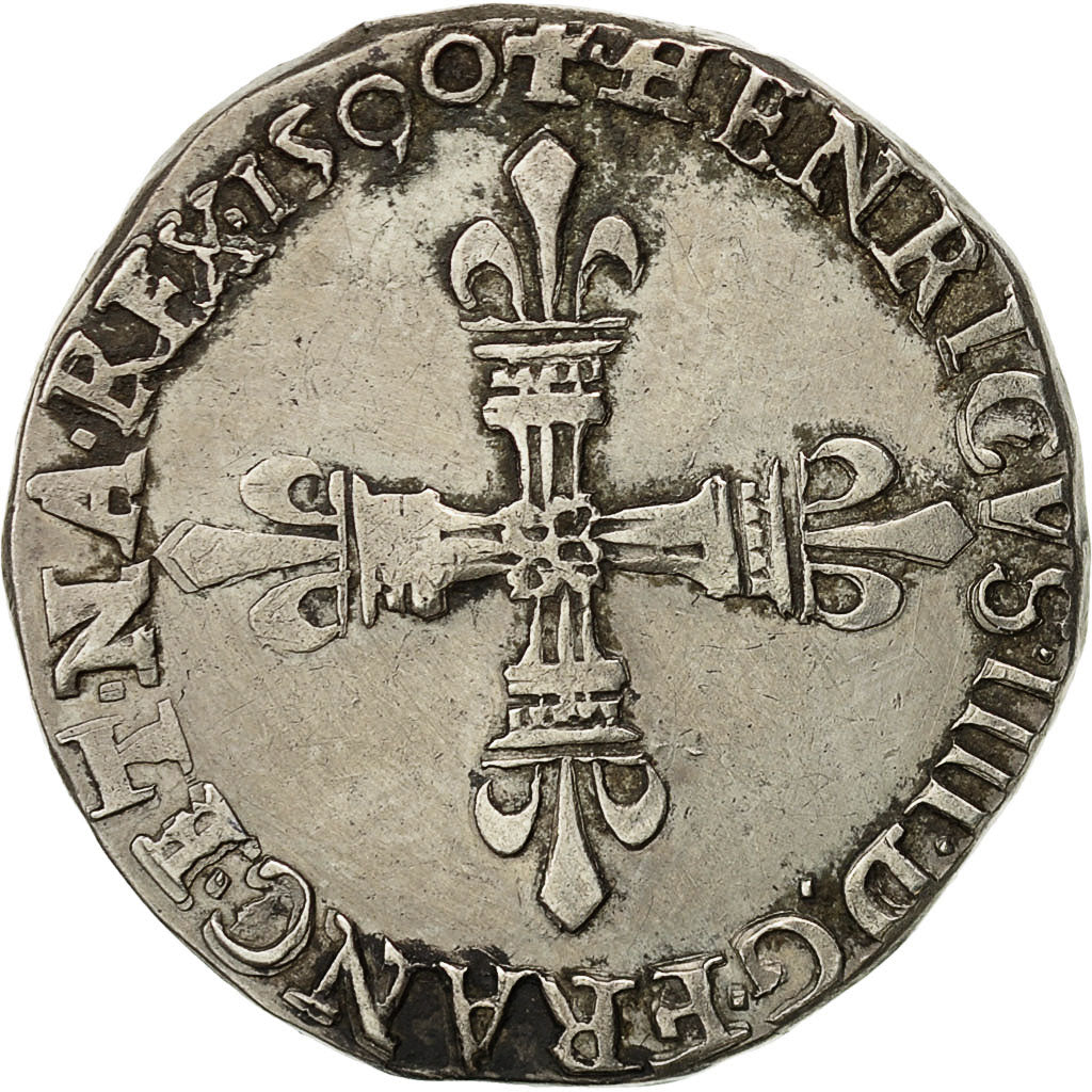 Moneda, Francia, Henri IV, Henri IV, 1/4 Ecu, 1590, Compiègne, MBC, Plata