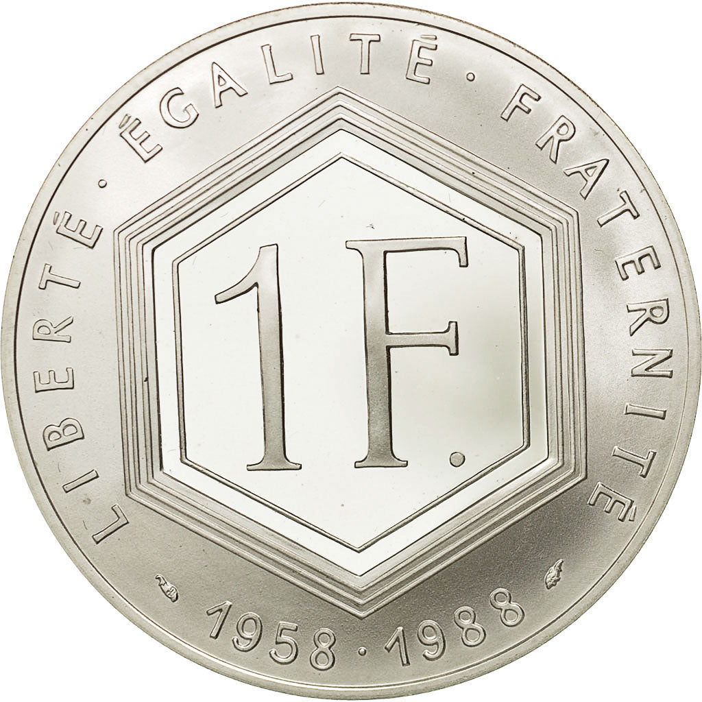 Coin, France, Charles de Gaulle, Franc, 1988, MS(63), Silver, KM:978