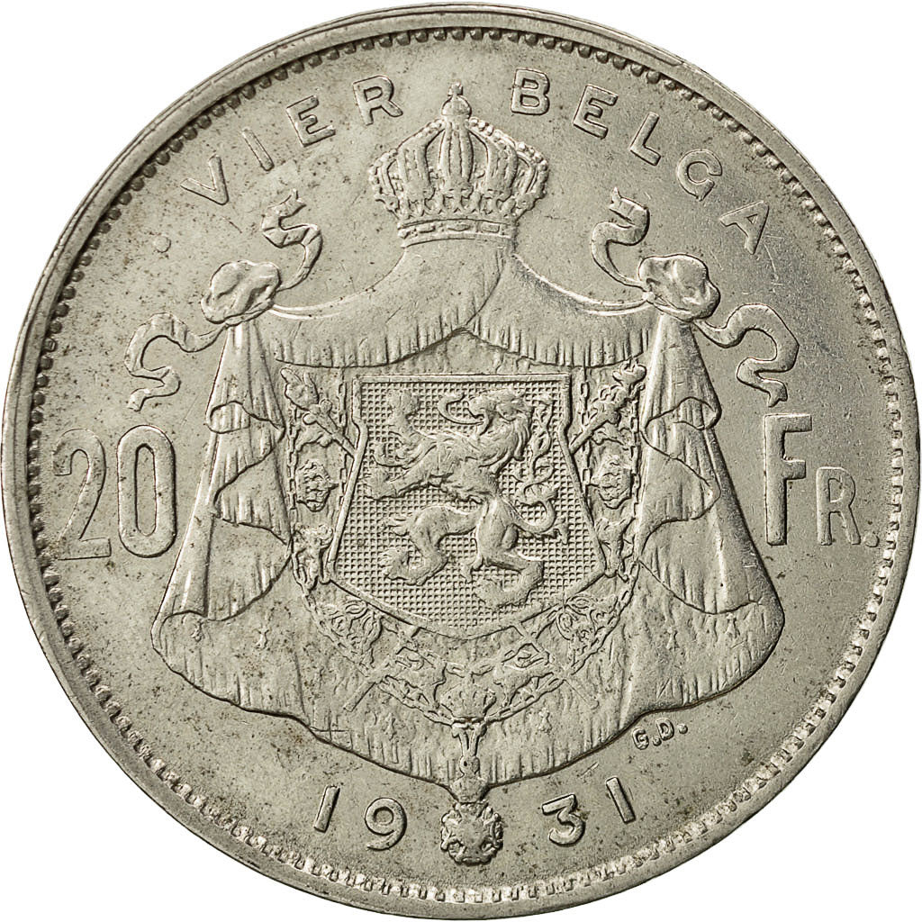 Coin, Belgium, 20 Francs, 20 Frank, 1931, EF(40-45), Nickel, KM:102