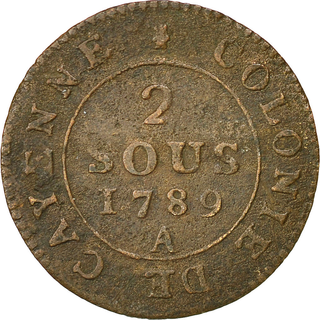 Monnaie, FRENCH GUIANA, 2 Sous, 1789, Paris, TTB, Billon, KM:1, Lecompte:20