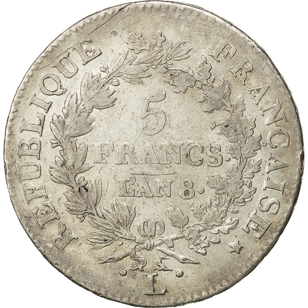 Coin, France, Union et Force, 5 Francs, 1799, Bayonne, EF(40-45), Silver