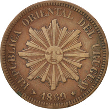 Uruguay, 2 Centesimos, 1869, Uruguay Mint, Birmingham, BB, Bronzo, KM:12