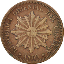 Uruguay, 2 Centesimos, 1869, Birmingham, Bronze, KM:12