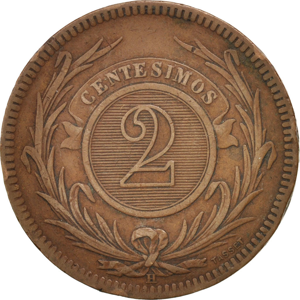 Uruguay, 2 Centesimos, 1869, Birmingham, Bronze, KM:12