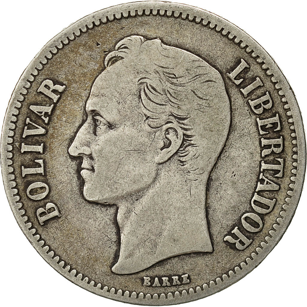 Moneta, Venezuela, Gram 10, 2 Bolivares, 1926, MB+, Argento, KM:23