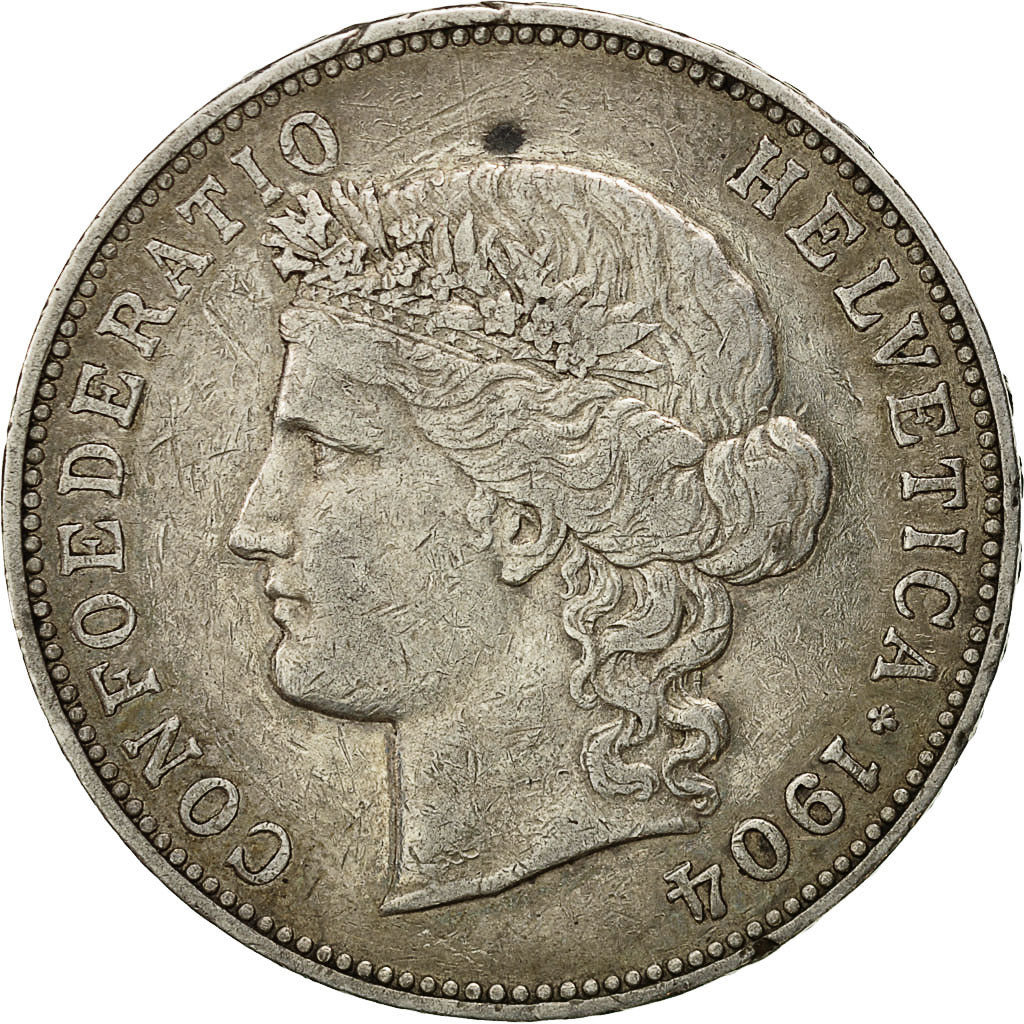 Coin, Switzerland, 5 Francs, 1904, Bern, EF(40-45), Silver, KM:34