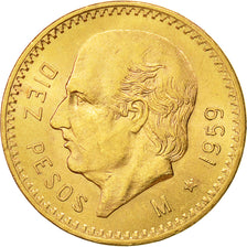 Moneda, México, 10 Pesos, 1959, Mexico City, EBC, Oro, KM:473