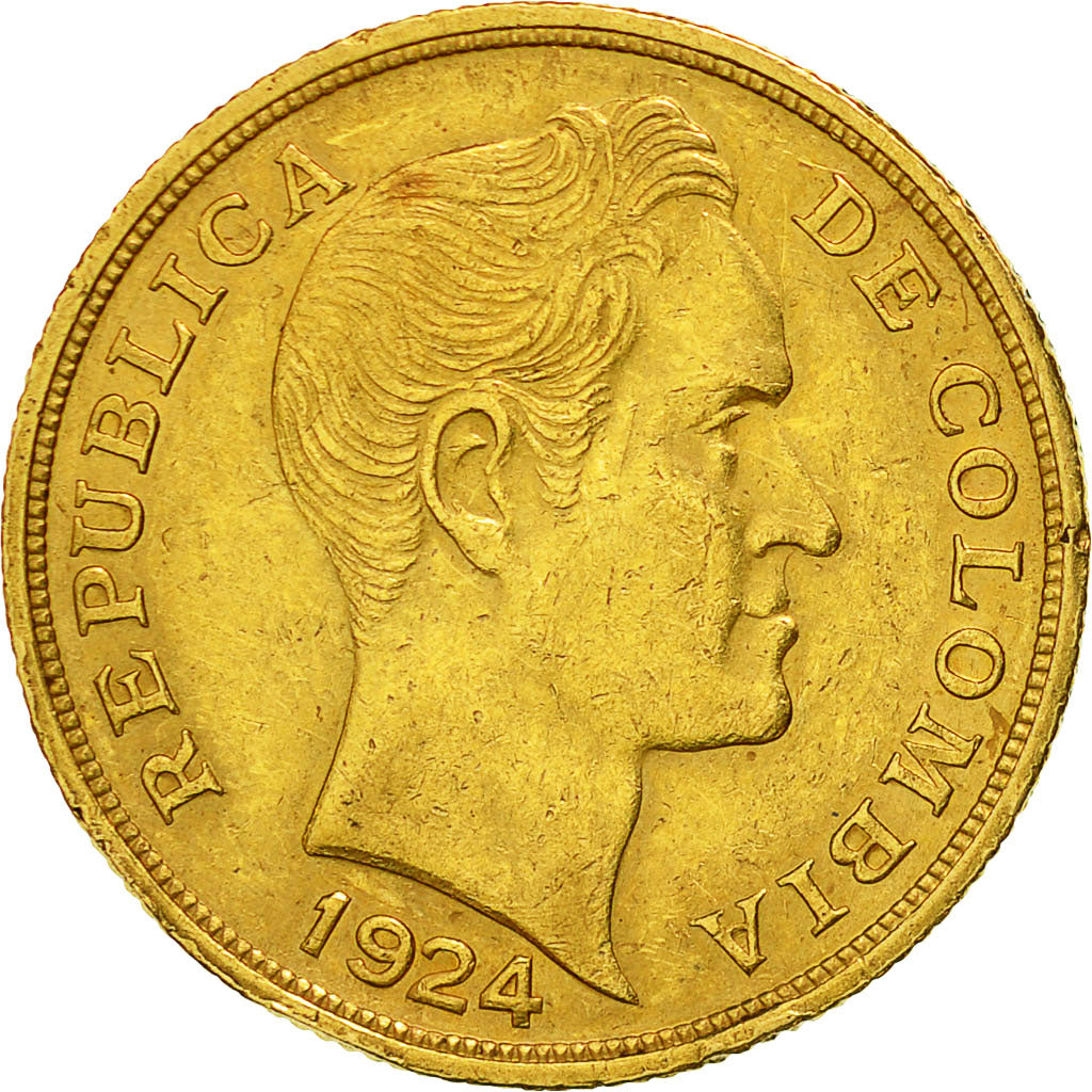 Moneda, Colombia, 10 Pesos, 1924, Bogota, MBC+, Oro, KM:202