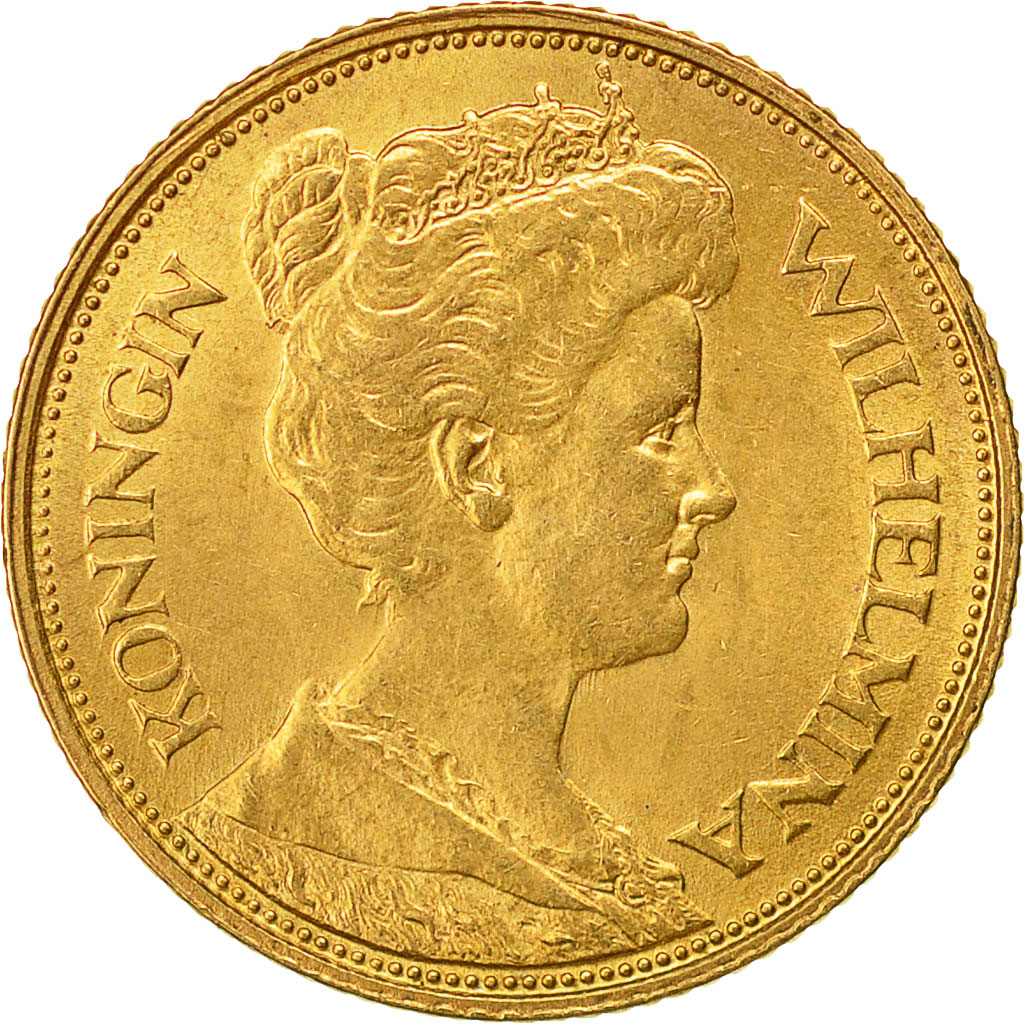 Moneda, Países Bajos, Wilhelmina I, 5 Gulden, 1912, EBC, Oro, KM:151