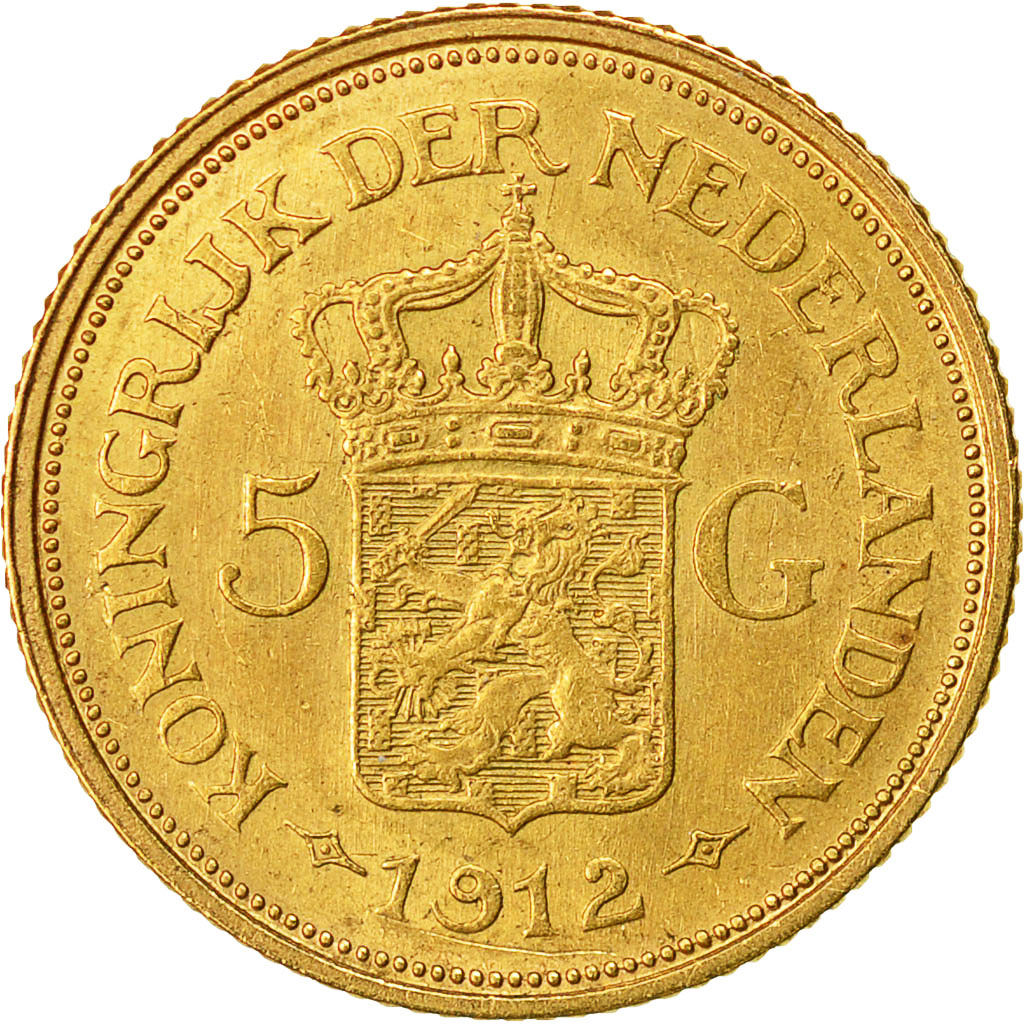 Moneta, Paesi Bassi, Wilhelmina I, 5 Gulden, 1912, SPL-, Oro, KM:151