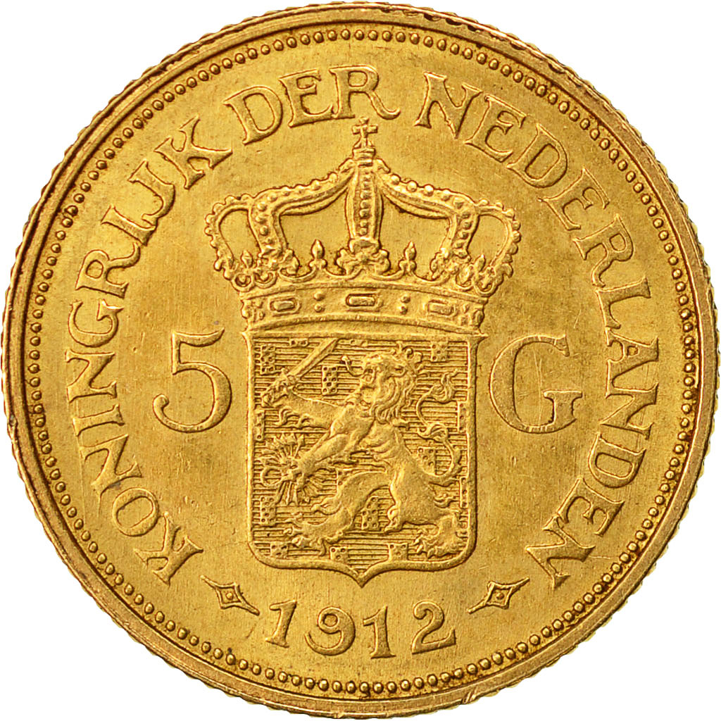 Münze, Niederlande, Wilhelmina I, 5 Gulden, 1912, VZ, Gold, KM:151