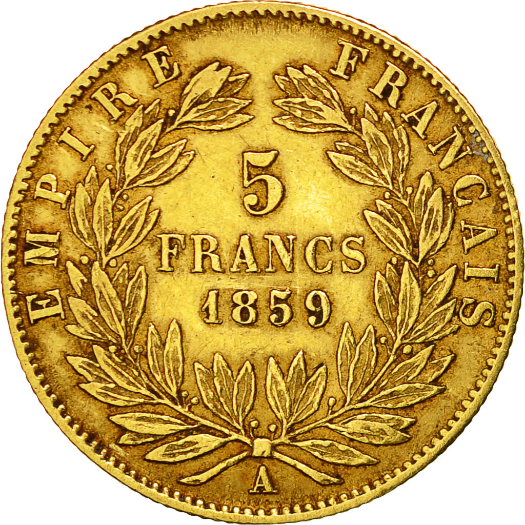 Moneta, Francia, Napoleon III, Napoléon III, 5 Francs, 1859, Paris, BB, Oro