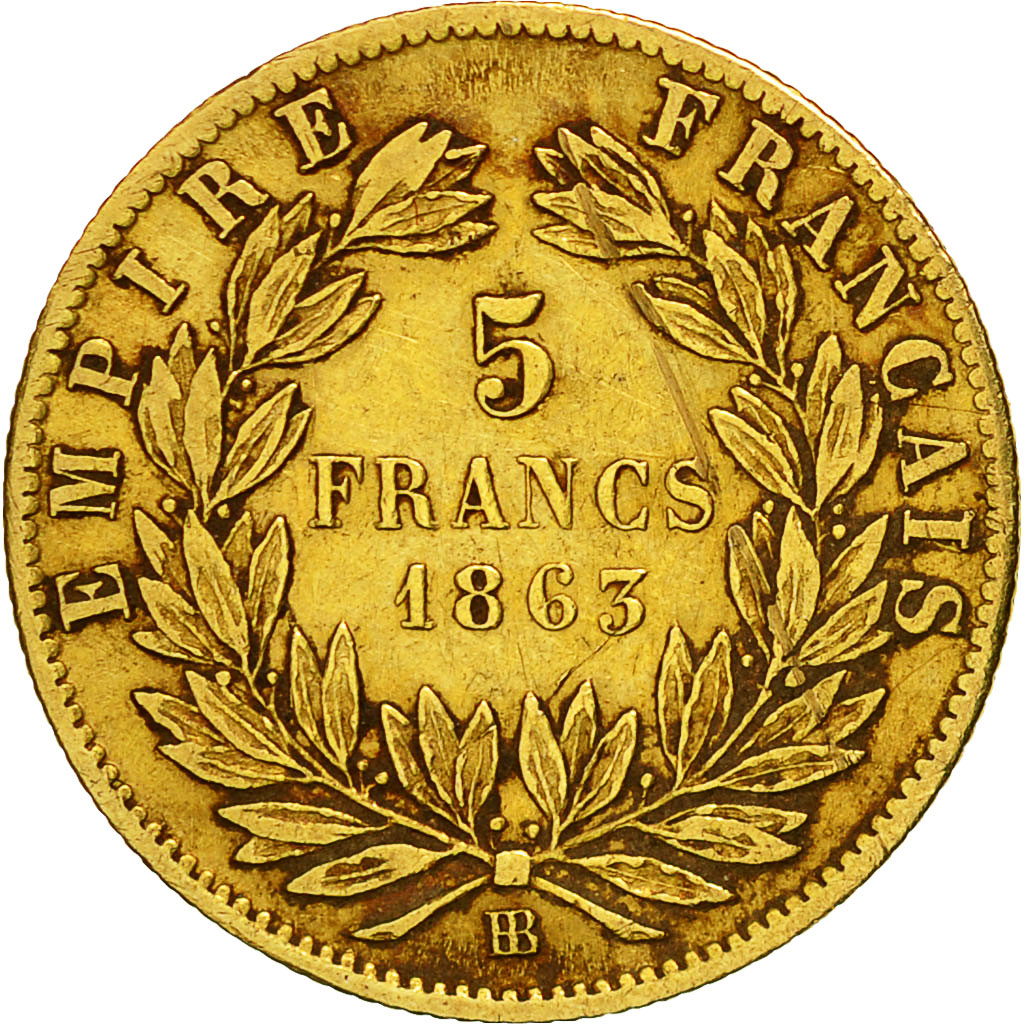 Coin, France, Napoleon III, Napoléon III, 5 Francs, 1863, Strasbourg