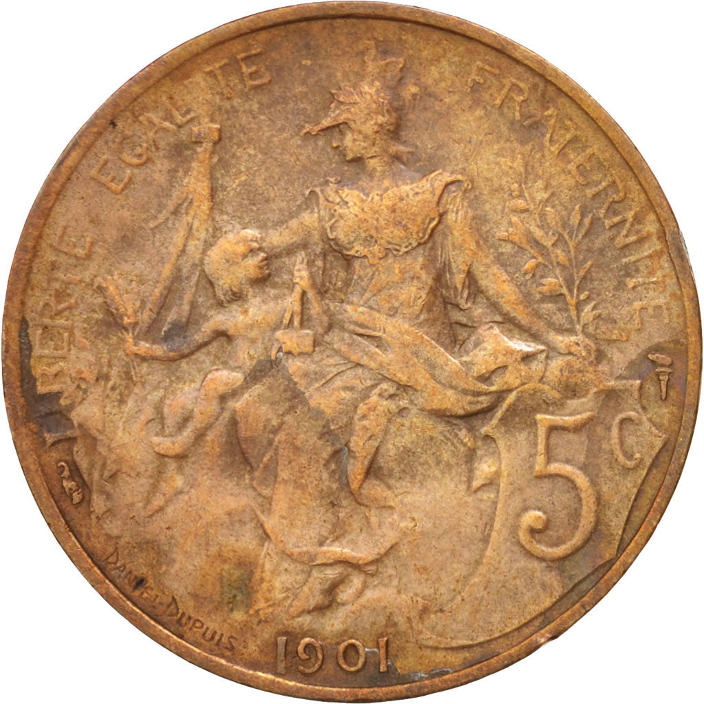 France, Dupuis, 5 Centimes, 1901, Paris, Bronze, KM:842