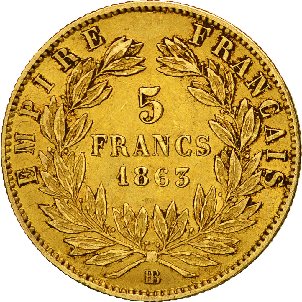 Coin, France, Napoleon III, Napoléon III, 5 Francs, 1863, Strasbourg