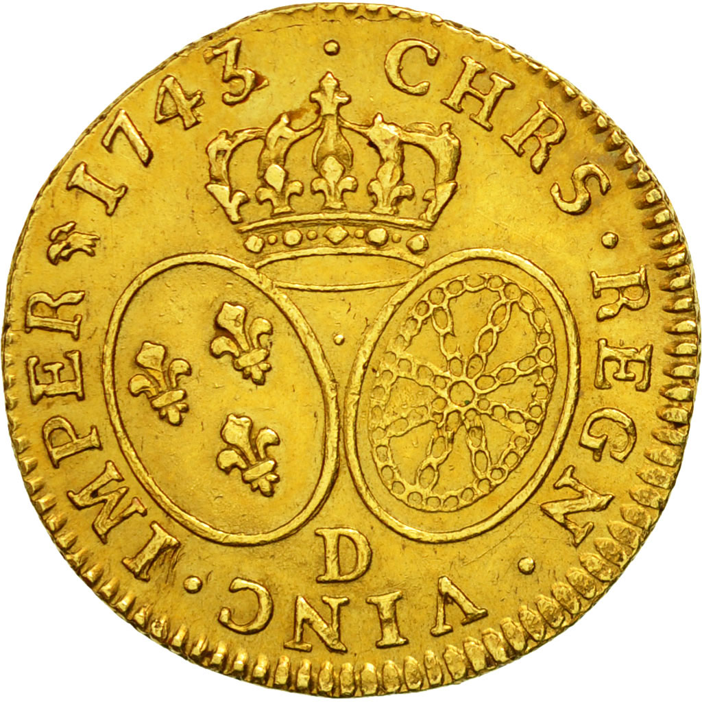Moneta, Francia, Louis XV, Louis d'or au bandeau, Louis d'Or, 1743, Lyons, BB+