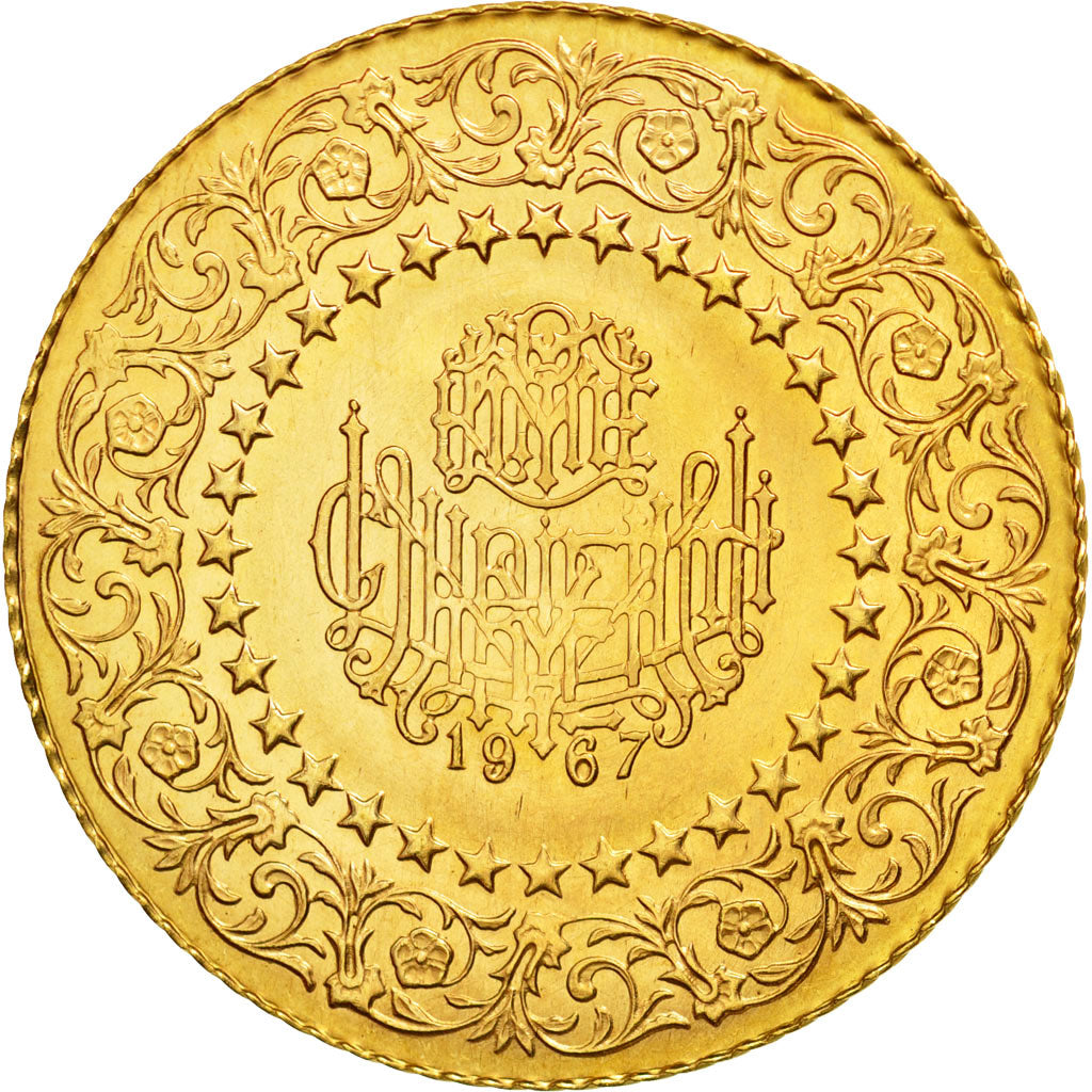 Coin, Turkey, 250 Kurush, 1967, MS(60-62), Gold, KM:873