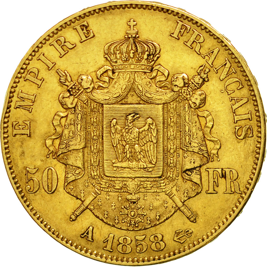 Munten, Frankrijk, Napoleon III, Napoléon III, 50 Francs, 1858, Paris, FR+