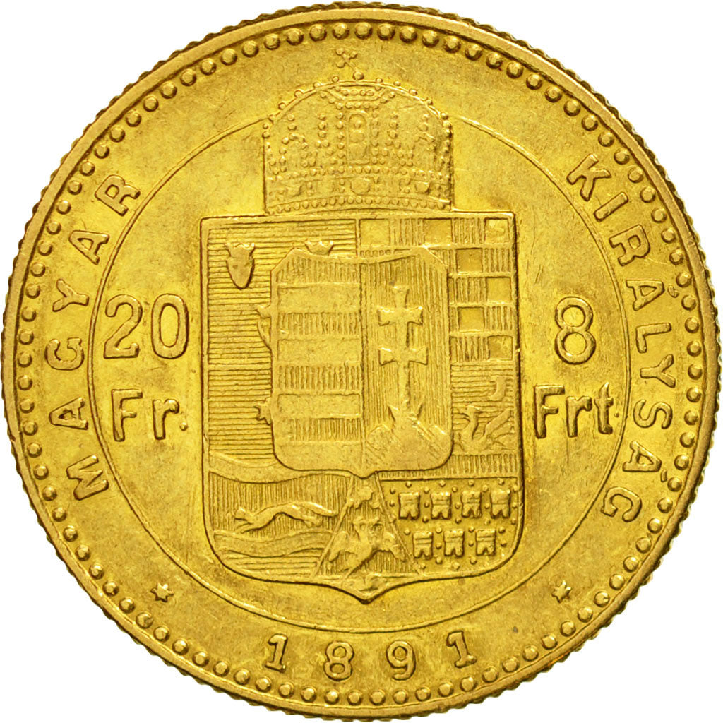 Munten, Hongarije, Franz Joseph I, 8 Forint 20 Francs, 1891, Kormoczbanya, ZF+