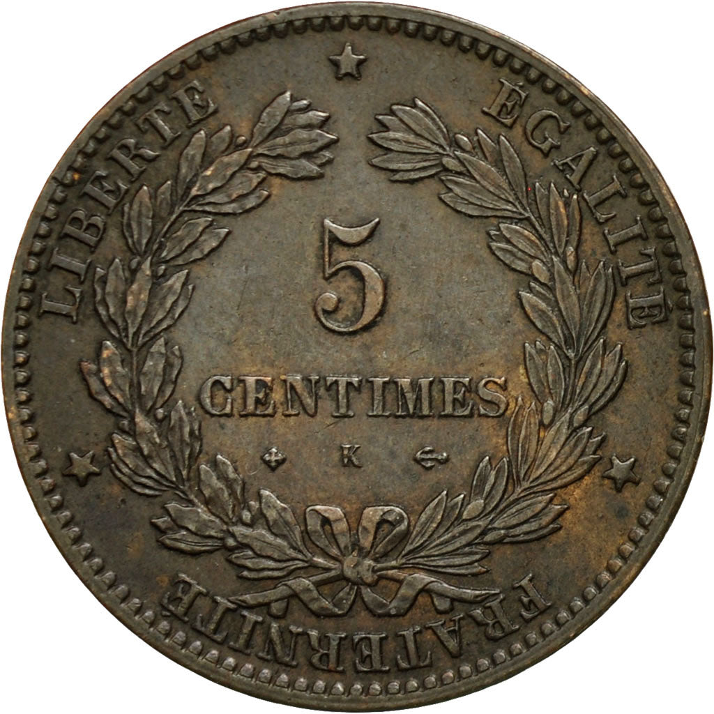 Moneta, Francia, Cérès, 5 Centimes, 1872, Bordeaux, BB+, Bronzo, KM:821.2