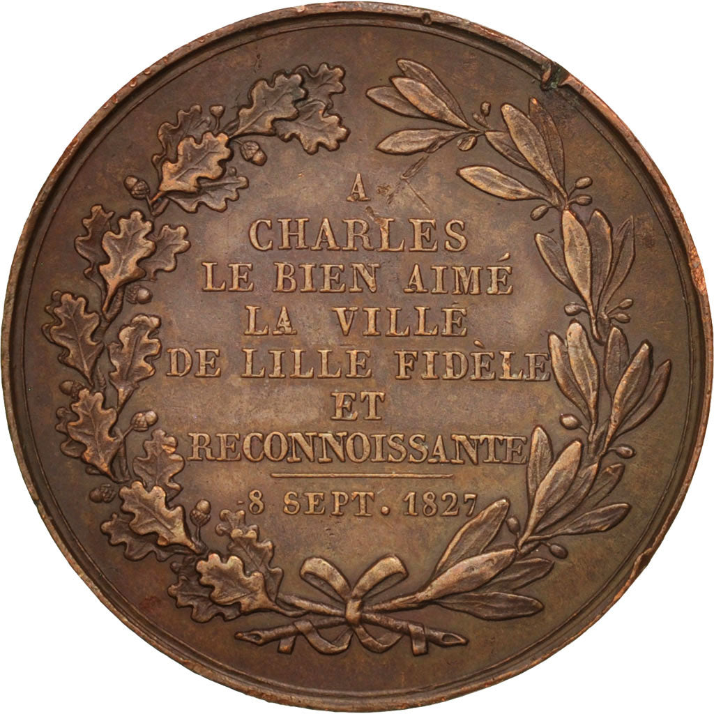 France, Charles X, 1827, Token, Copper, Visit of Lille