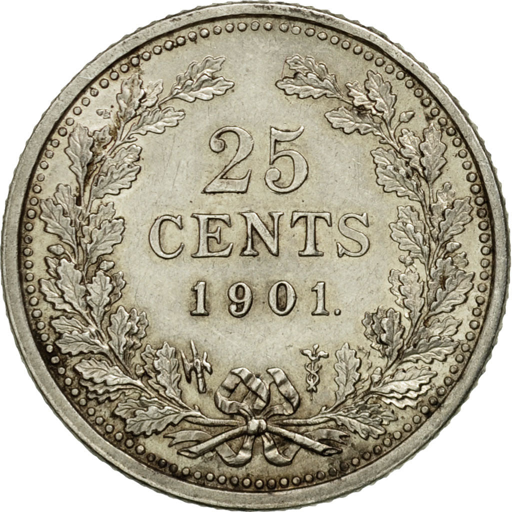 Coin, Netherlands, Wilhelmina I, 25 Cents, 1901, AU(55-58), Silver, KM:120.2