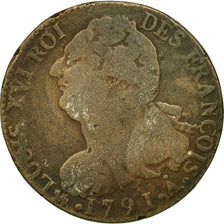 Monnaie, France, 2 sols françois, 2 Sols, 1791, Paris, B+, Bronze, KM:603.1