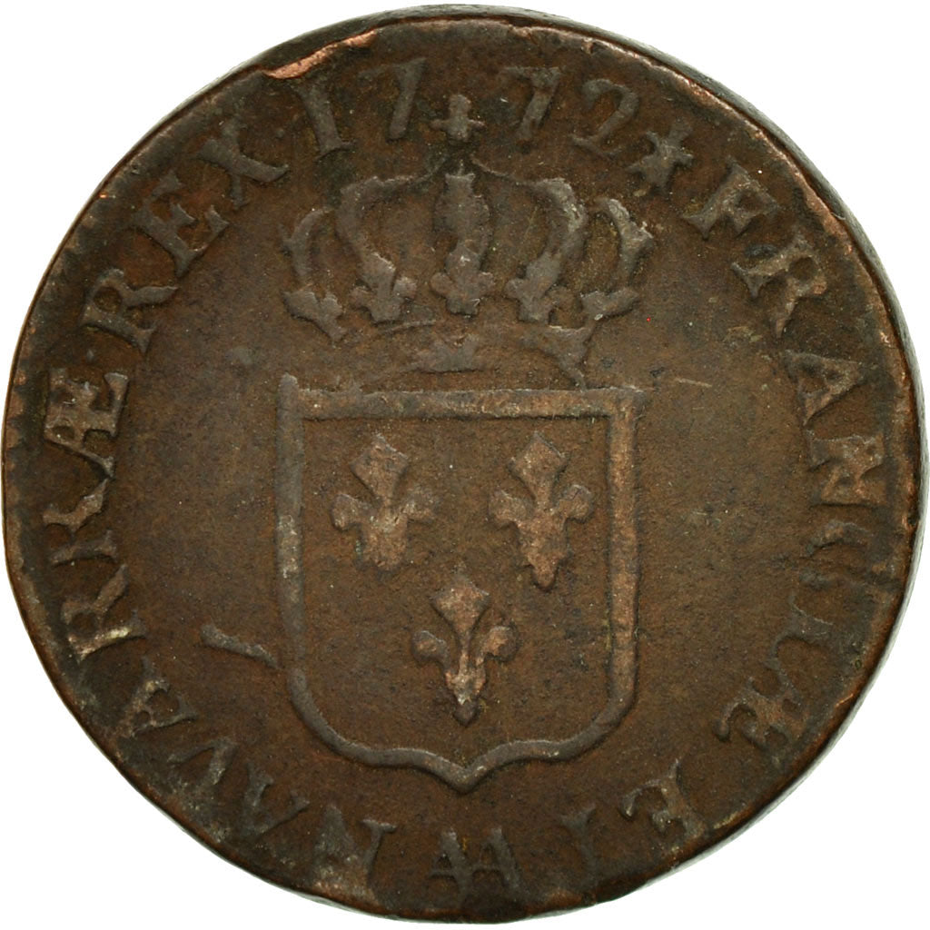 Monnaie, France, Louis XV, Sol à la vieille tête, Sol, 1772, Metz, TB, Cuivre