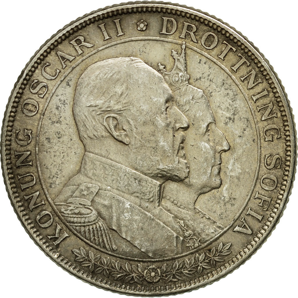 Moneta, Svezia, Oscar II, 2 Kronor, 1907, BB+, Argento, KM:776