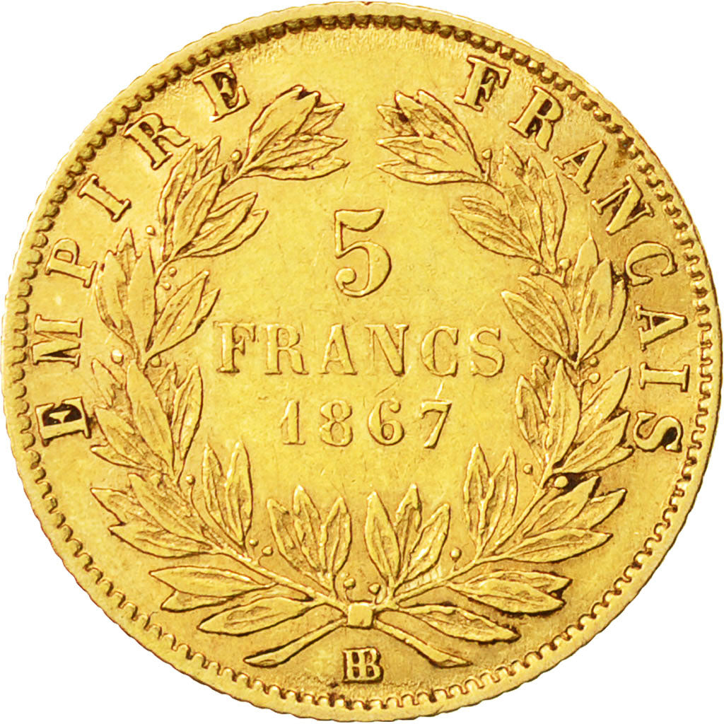 Coin, France, Napoleon III, Napoléon III, 5 Francs, 1867, Strasbourg
