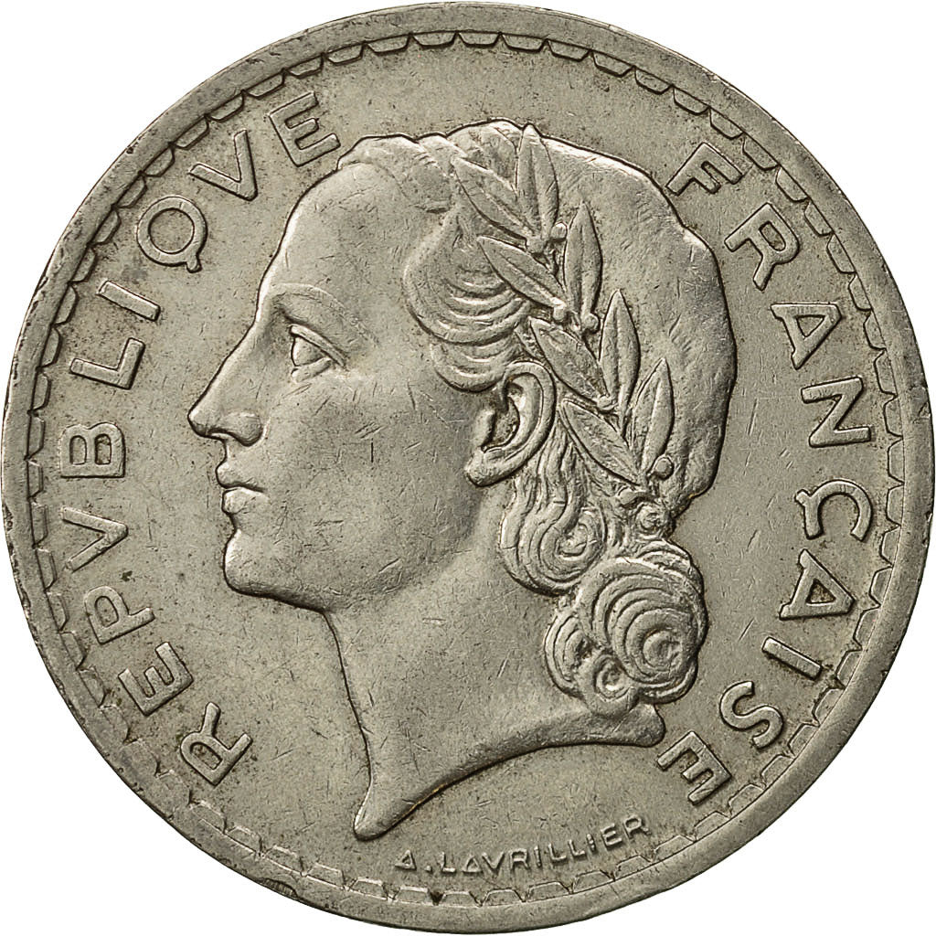 Munten, Frankrijk, Lavrillier, 5 Francs, 1938, Paris, ZF, Nickel, KM:888