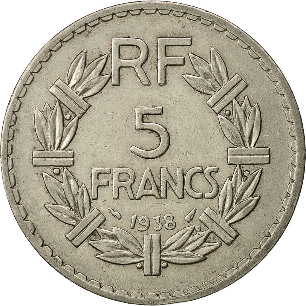 Munten, Frankrijk, Lavrillier, 5 Francs, 1938, Paris, ZF, Nickel, KM:888