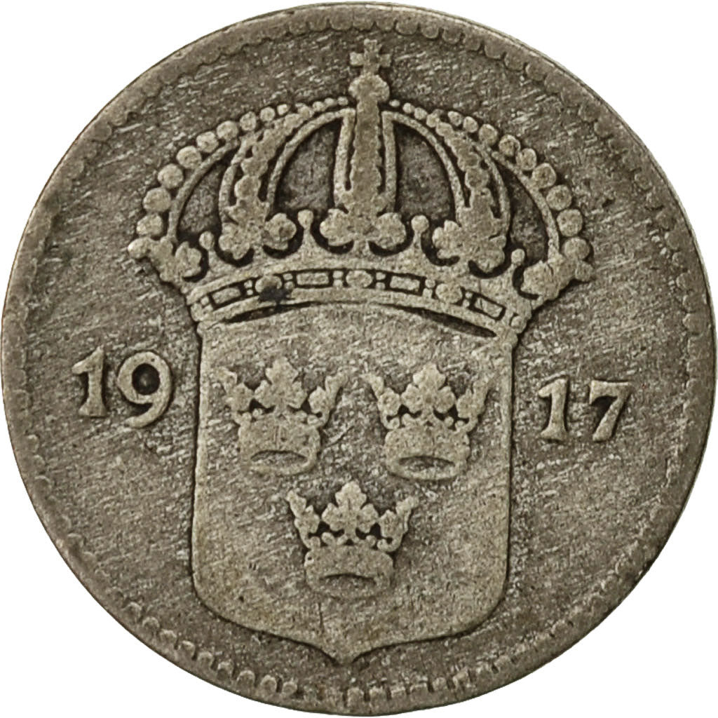Coin, Sweden, Gustaf V, 10 Öre, 1917, EF(40-45), Silver, KM:780