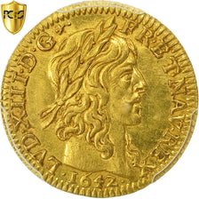 Moneda, Francia, Louis XIII, 1/2 Louis d'or, 1642, Paris, PCGS, MS63, SC, Oro